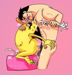 1nsomn1c black_hair blue_eyes captain_hero comedy_central drawn_together duo ejaculation from_behind_position hair human male male/male mammal nude pink_background sex simple_background sockbat_(species) wooldoor_sockbat yellow_body yellow_skin