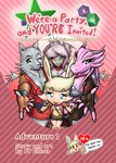 animal_humanoid anthro armor blonde_hair blue_eyes boots cam'wethrin canid canid_humanoid canine canine_humanoid cat_humanoid clothing comic cover cover_art cover_page d20 dachimotsu dice dragon dragon_humanoid english_text felid felid_humanoid feline feline_humanoid female fingerless_gloves footwear fur gloves green_eyes grey_body grey_fur group hair handwear hi_res humanoid japanese_text kornari_vor_(dachimotsu) lagomorph lagomorph_humanoid legwear leporid_humanoid mammal mammal_humanoid mono_(dachimotsu) mythological_creature mythological_scalie mythology narrow_hips natural_1 natural_20 pink_body pink_hair pink_scales rabbit_humanoid reaching_towards_viewer red_eyes scales scalie serigala_(dachimotsu) shoes tan_body tan_fur text thigh_boots thigh_gap thigh_highs thin_calves thin_legs thin_thighs we're_a_party_and_you're_invited! wolf_humanoid yellow_sclera