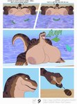 absurd_res anthro anthro_pred belly belly_reduction big_belly big_breasts big_hands bikini bikini_top breasts brown_body burping burping_up_clothing clothing comic dialogue digestion digestion_noises digital_media_(artwork) dinosaur english_text eyewear female female_pred hi_res huge_breasts multiple_prey muscular muscular_anthro muscular_female nipples non-mammal_nipples open_mouth prehistoric_species reptile rica431 scalie sharp_teeth sunglasses swimming_trunks swimwear talking_to_prey taunting teeth text theropod two-piece_swimsuit tyrannosaurid tyrannosauroid tyrannosaurus tyrannosaurus_rex uvula vore weight_gain