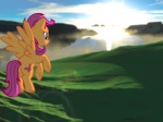 2012 3d_(artwork) 4:3 aged_up bay cliff cloud cutie_mark digital_media_(artwork) equid equine feathered_wings feathers female feral flying friendship_is_magic fur grass hair hasbro hi_res hill hooves landscape lens_flare mammal mane mixed_media mlp_g3 my_little_pony mythological_creature mythological_equine mythology orange_body orange_feathers orange_fur outside pegasus photoimpact_(artwork) plant pre-g4 purple_eyes purple_hair scootaloo_(g3) scootaloo_(mlp) sea sky solo style_emulation sunrise supuhstar terragen_(artwork) vector water wings