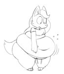 2019 3_toes ambiguous_gender anthro barefoot belly belly_inflation big_belly biped black_and_white blueberry_inflation bottom_heavy bottomwear bubble_emanata canid character_request cheek_tuft clothed clothed_ambiguous clothed_anthro clothing deep_navel digital_drawing_(artwork) digital_media_(artwork) drawstring drawstring_bottomwear emanata facial_tuft feet female flat_chested fluffy fluffy_tail front_view full-length_portrait hair hi_res hindpaw huge_belly inflation leaning leaning_forward long_hair looking_at_belly looking_at_own_belly looking_at_self looking_down maddeku mammal monochrome navel obese obese_anthro obese_female overweight overweight_anthro overweight_female pants paws pigeon_toed portrait simple_background sketch solo standing sweatpants tail thick_thighs three-quarter_view toes tuft white_background wide_hipped_ambiguous wide_hipped_anthro wide_hips