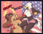 2010 accipitrid accipitriform american_flag anthro areola avian bald_eagle beak bear big_breasts bird breast_grab breasts brown_body brown_eyes brown_fur brown_hair brown_nipples capitalism clothing communism duo eagle english_text female female/female fight fur hair hammer_and_sickle hand_on_breast huge_breasts in_soviet_russia jane_(spotty_the_cheetah) mammal natasha_(spotty_the_cheetah) nipples nude overweight politics republic russia russian sea_eagle signature soviet_union spotty_the_cheetah teeth text torn_clothing united_states_of_america