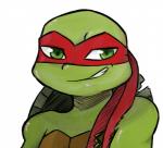 2017 anthro bandanna bust_portrait clothing green_eyes inkyfrog kerchief looking_at_viewer male mask noseless notched_shell portrait raphael_(tmnt) reptile scalie shell simple_background smile smirk solo teenage_mutant_ninja_turtles torn_clothing turtle white_background