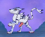 absurd_res animal_genitalia animal_penis bandai_namco bodily_fluids brown_eyes canid canine canine_genitalia canine_penis claws digimon digimon_(species) digitigrade erection feral finger_claws fur garurumon genital_fluids genitals hi_res knot leaking leaking_precum male mammal p.v.su penis precum quadruped redclaws solo toe_claws white_body white_fur