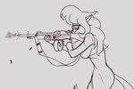 2022 3:2 anthro big_breasts breasts callie_briggs callmewritefag clothed clothing digital_drawing_(artwork) digital_media_(artwork) domestic_cat drum_magazine eyewear felid feline felis female fur glasses gun hair hanna-barbera holding_gun holding_object holding_ranged_weapon holding_rifle holding_weapon letterbox mammal monochrome ranged_weapon shooting simple_background sketch solo stoner_63 stoner_rifle swat_kats weapon