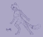 2022 action_pose anthro breasts cheetah digitigrade felid feline female foony fur genitals hair hi_res long_hair mammal markings mihari nipples nude pose pussy sketch solo spots spotted_body