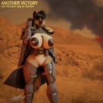 1:1 absurd_res anthro armor big_breasts big_nipples breasts canid canine canis cannon collar coyote domestic_dog english_text female helldivers hi_res mammal nipple_piercing nipple_plugs nipples piercing plug_(sex_toy) ranged_weapon sex_toy solo sunsetsarsaparilla text warrior weapon