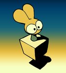 ambiguous_gender block cube_(object) ears_up floating fur gradient_background jaquin_s lagomorph leporid looking_forward mammal rabbit simple_background solo wide_eyed yellow_body yellow_fur