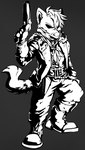 9:16 anthro belt boots bottomwear clothed clothing coat darkest_dungeon duster_(disambiguation) footwear gulonine gun handgun hi_res highwayman highwayman_(darkest_dungeon) knife line_art male mammal marten mask monochrome mustelid musteline pants pine_marten pistol ranged_weapon shirt shoes solo starwolfskin topwear tsinil_keyah weapon zgf_art zgf_gaming