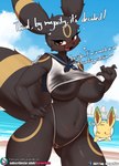 2024 absurd_res anthro areola beach big_breasts black_areola black_nipples blush breasts breeding_request burgerkiss clothing conditional_dnp dialogue digital_media_(artwork) eeveelution english_text eyebrows female generation_1_pokemon generation_2_pokemon generation_4_pokemon generation_6_pokemon genitals hi_res impregnation_request leafeon looking_at_viewer male nintendo nipples outside pokemon pokemon_(species) pussy school_uniform text thong translucent translucent_clothing umbreon underwear uniform