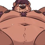 2023 anthro armpit_hair bear bearafterall belly blep blush bodily_fluids body_hair brown_body brown_fur chest_hair fur hair icon jan_(bearafterall) looking_down low-angle_view male mammal moobs navel nipples obese overweight overweight_anthro overweight_male solo sweat telegram_sticker tongue tongue_out