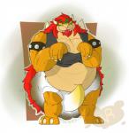 anthro armband barazoku belly big_belly blep bodily_fluids bowser bulge clothing crop_top diaper erection erection_in_diaper fart feces genital_fluids genitals grey_body hair horn koopa long_hair male mario_bros messy_diaper musclegut muscular muscular_male nintendo overweight overweight_male penis red_eyes red_hair scalie scatplay shirt soiling solo spikes tongue tongue_out topwear unclean_diaper urine used_diaper veryraccoon wet_diaper wetting