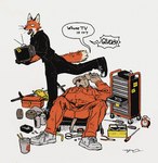 Rating: s
ID: 5386735
Date: 2025-02-20 19:45:35 -0500
Status: active
Score: 32
alarm_clock anthro biped black_clothing black_sneakers canid canine canis chopsticks clock clothed clothing coveralls dialogue domestic_dog duo electronics english_text fluffy fluffy_tail footwear fox handwritten_text holding_object lying male mammal mechanic mucknagabe on_back orange_clothing pliers pockets scissors screwdriver shoes signature simple_background sneakers spray_can tail tape tape_measure television television_antenna text toolbox tools wheel whiskers white_background white_sneakers wrench post #5386735