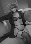 anthro clothing coat female hnz lingerie noir paint pose raincoat seductive solo topwear unknown_species