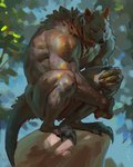 2024 4:5 anthro claws crouching detailed digital_media_(artwork) finger_claws fur hand_on_knee hand_on_leg hand_on_own_knee hand_on_own_leg hi_res looking_down macropod male mammal marsupial muscular muscular_anthro muscular_male nude quokka realistic signature solo tail taran_fiddler toe_claws werecreature weretober whiskers