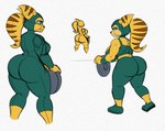 2024 angela_cross anthro big_butt blue_eyes bottomwear bra breasts butt clothing female footwear fur guide_lines holding_object lombax mammal omegasunburst pants ratchet_and_clank side_boob sketch solo sony_corporation sony_interactive_entertainment sports_bra striped_body striped_fur stripes underwear yellow_body yellow_fur yoga_pants