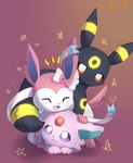 absurd_res ambiguous_gender eeveelution espeon esteen feral generation_2_pokemon generation_6_pokemon glowing group hi_res lying nintendo open_mouth open_smile pink_background pokemon pokemon_(species) shadow simple_background smile smiley_face stacked_object star sylveon trio umbreon