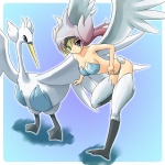 1:1 alternate_species animal_humanoid avian avian_humanoid beak bird clothing cosplay costume duo female feral generation_5_pokemon hair humanoid humanoidized nintendo pokemon pokemon_(species) pokemon_costume pokemon_humanoid pokemorph ranphafranboise swanna wings