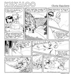 1:1 ambiguous_gender anthro black_and_white child chris_sanders cliff clothed clothing comic detailed_background dialogue domestic_cat duo english_text eye_patch eyewear felid feline felis frown hair human ice kiskaloo lagomorph leporid mammal monochrome mr._stuffings_(kiskaloo) ogo_(kiskaloo) outside plant rabbit seatbelt sesi_(kiskaloo) smile solo text toony tree url water whiskers young