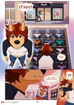 5_fingers anthro avian biped brown_hair canid canine canis clothed clothing comic domestic_dog duo exclamation_point fingers hair hi_res inner_ear_fluff male mammal solo spanish_text speech_bubble text translated tuft underwear yuguni yuguni_(yuguni)