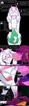 absurd_res blush bovid caprine clothing comic covering covering_crotch deltarune dialogue dinosaur dromaeosaurid dropping_pants embarrassed eyewear frist44 glasses goat hat headgear headwear hi_res looking_away mammal monster nipples open_mouth paws prehistoric_species ralsei reptile ribbons scalie susie_(deltarune) theropod undertale_(series) whispering_in_ear