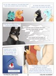 2023 anthro athletic athletic_anthro athletic_male avian biped bird black_body black_fur blue_body blue_fur canid canine canis comic countershade_fur countershading dialogue dobermann domestic_dog english_text felid fur group hi_res looking_at_viewer male mammal orange_body orange_fur pantherine pinscher red_eyes shocked slim_anthro slim_male snow_leopard text tieria tongue tongue_out url white_body white_countershading white_fur wolf