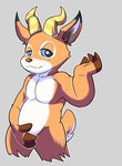 animal_crossing antelope beau_(animal_crossing) blue_eyes bovid deer fur hi_res hooves horn male mammal mousesix nintendo orange_body orange_fur solo white_body white_fur yellow_horn