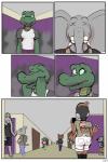 2018 2:3 alligator alligatorid angie_(study_partners) anthro avian backpack base_three_layout bird blockage_(layout) border breasts butt clothed clothing comic corridor crocodilian elephant elephantid eyes_closed fangs female five_frame_image four_frame_grid front_view green_eyes hallway hi_res horizontal_blockage inside katie_brooks male mammal open_mouth oscine page_number passerine proboscidean ragdoll_(study_partners) rear_view reptile rhinoceros scalie sparrow study_partners teeth three_row_layout thunderouserections tongue trunk tusks white_border young