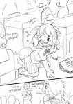 angry anthro biped bodily_fluids bullying canid canine clothing comic digital_media_(artwork) female fox fur_(theterm) group human kemono laugh mammal monochrome school_uniform sweat theterm uniform young young_anthro young_female young_human