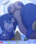 2023 anthro arador_(aradortd) aradortd big_breasts big_tail blue_body body_size_growth breast_expansion breasts dialogue dragon english_text expansion fangs featureless_breasts featureless_crotch female giga green_eyes growth growth_drive hi_res holding_breast huge_breasts huge_thighs hyper hyper_breasts landscape_dwarfing macro male_(lore) motion_lines multicolored_body mythological_creature mythological_scalie mythology nude open_mouth outdoor_nudity outside scalie size_transformation solo sound_effects standing tail tailbutt teeth text thick_thighs transformation white_body