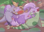 belly blush bodily_fluids breasts cum cum_drip cum_in_pussy cum_inside cum_on_body cum_on_leg detailed_background dragon dripping ejaculation eyes_closed female feral flygon forest from_front_position generation_3_pokemon generation_6_pokemon generation_7_pokemon genital_fluids genitals goodra green_body green_eyes grey_body group group_sex hakamo-o hand_on_leg hand_on_neck hand_on_penis handjob hi_res kajinchu kissing larger_female leg_glider_position lying making_out male male/female missionary_position mythological_creature mythological_scalie mythology narrowed_eyes nintendo nipples on_back orgasm penetration penile penis plant pokemon pokemon_(species) purple_body pussy raised_leg red_eyes reptile rock scalie sex size_difference slightly_chubby slim stick sweat tail tree trio vaginal vaginal_fluids vaginal_penetration wings