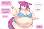 3:2 animal_humanoid belly big_belly big_breasts big_butt bra breasts butt canid canid_humanoid canine canine_humanoid cleavage clothed clothing dialogue english_text female fox_humanoid hair hi_res huge_breasts huge_butt huge_thighs humanoid inner_monologue lai-e_(pixiveo) mammal mammal_humanoid navel obese obese_female obese_humanoid overweight overweight_female overweight_humanoid pixiveo purple_eyes purple_hair signature simple_background solo speech_bubble standing text thick_thighs thinking underwear weight_gain