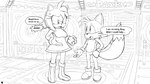 2_tails absurd_res amy_rose angry anthro bodily_fluids breasts canid canine clothed clothing comic cross-popping_vein dialogue dipstick_tail dress english_text eulipotyphlan excito female fox hedgehog hi_res inside male mammal markings miles_prower monochrome multi_tail narrow_hips public sega sonic_the_hedgehog_(series) speech_bubble sweat sweatdrop tail tail_markings text thigh_gap thin_calves thin_legs thin_thighs twinkle_park