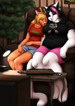 80's_theme ajna anthro big_breasts bottomwear breasts buckteeth catti_(deltarune) clothed clothing coffee_table console deer deltarune domestic_cat ear_piercing ear_ring electronics felid feline felis female freckles fully_clothed furniture game_console ghibli hi_res horn inside intellivision jiji_(kds) kiki's_delivery_service lamp leaning_on_another mammal mattel medium_breasts new_world_deer noelle_holiday on_sofa pac-man_(series) piercing plant reindeer retro ring_piercing shorts sitting sitting_on_sofa sleeping slightly_chubby sofa teeth television tree undertale undertale_(series)