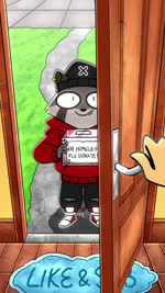 2d_animation 4_fingers animated anthro beanie begging black_bottomwear black_clothing black_mouth black_nose black_pants blue_eyes blue_rug bob_velseb bottomwear box brain closing_door clothed clothing colored concrete container cracked_skull curb currency detailed detailed_background disembodied_hand donation donation_drive donation_message door door_handle doormat ear_piercing exposed_bone exposed_brain femur_(bone) fingers floor fur gore grey_body grey_ears grey_face grey_fur hat headgear headwear helluva_boss hi_res holding_box holding_container holding_object hoodie humanoid knocking knocking_on_door lawn loona_(helluva_boss) male mammal meme money music open_mouth open_smile organs pants piercing pink_tongue pixelated pixels pleading_eyes procyonid psychedelic raccon_humanoid raccoon red_clothing red_hoodie red_sneakers red_topwear rocky_rakoon shaded smile solo sound sound_effects sound_warning spine standing tablet tail tan_body tan_skin teeth text tongue topwear torn_bottomwear torn_clothing torn_hat torn_headwear torn_topwear webm white_sclera white_text wood wood_door wood_floor yellow_teeth