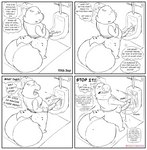 absurd_res anthro balls becoming_erect big_balls bodily_fluids comic dialogue english_text excessive_genital_fluids excessive_precum genital_fluids genitals hi_res huge_balls humanoid_genitalia humanoid_penis hyena hyper hyper_balls hyper_genitalia jeffrey_taggart male mammal meme no_nut_november offscreen_character overweight overweight_male peeing penis precum solo sound_effects speech_bubble text thewilldpink urine