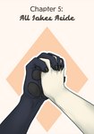 airam ambiguous_gender anthro black_body black_fur canid canine canis claws comic domestic_dog duo english_text fur gaikotsu hand_focus hand_holding hi_res interlocked_fingers mammal pawpads simple_background tan_body tan_fur tauski text wolf