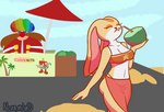 adventures_of_sonic_the_hedgehog aged_up anthro big_breasts big_butt bikini breasts butt clothing coconut coconuts_(adventures_of_sonic_the_hedgehog) cream_the_rabbit dr._eggman drinking drupe_(fruit) duo female food fruit haplorhine hi_res holding_food holding_object human lagomorph leporid male mammal monkey nokamiwd plant primate rabbit sega smile solo_focus sonic_the_hedgehog_(series) swimwear two-piece_swimsuit