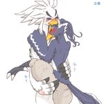 1:1 anthro athletic athletic_anthro athletic_male avian beak blue_body blue_feathers blush bodily_fluids breath_of_the_wild cum duo embarrassed feathers feet genital_fluids japanese_text kusachi looking_pleasured male male/male nintendo nude revali rito sex talons teba_(tloz) text the_legend_of_zelda toes white_body white_feathers yellow_beak