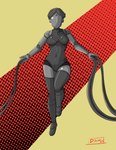 2023 absurd_res android atomic_heart breasts clothed clothing dated digital_drawing_(artwork) digital_media_(artwork) drawbear featureless_face female fingers glistening glistening_body glistening_face glistening_thighs grey_body greyscale hair hi_res humanoid left_(atomic_heart) legwear leotard machine monochrome navel not_furry pattern_background red_background robot robot_humanoid signature simple_background solo star stockings striped_background thick_thighs wire yellow_background