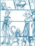 2015 adrakist animal_humanoid basitin blue_and_white cape clothing comic conditional_dnp digitigrade dragon eyewear female glasses group human humanoid hybrid keith_keiser lynn_(twokinds) male mammal monochrome mythological_creature mythological_scalie mythology outside sarah_(twokinds) scalie simple_background sketch tail tom_fischbach twokinds weapon white_background