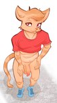 2024 absurd_res anthro balls bottomless clothed clothing domestic_cat felid feline felis genitals hi_res kaboozey looking_at_viewer male mammal partially_clothed penis solo tail