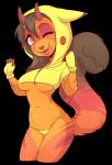 2016 alpha_channel anthro biped breasts clothed clothing costume digital_media_(artwork) female generation_1_pokemon hi_res hoodie horn jax_(hipsterprince) midriff navel nintendo one_eye_closed open_mouth panties pikachu pikachu_hoodie pokemon pokemon_(species) pokemon_costume portrait print_clothing simple_background solo standing tail tail_mouth tailmouth_(species) three-quarter_portrait topwear transparent_background under_boob underwear unknown_species unusual_anatomy unusual_tail wink zyira