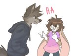 2016 4:3 5_fingers animated anthro ashton_(nini) biped brown_hair canid canine clothed clothing countershade_fur countershade_tail countershading duo femboy fingers fur hair hi_res lagomorph leporid long_ears male mammal nini_(artist) rabbit scut_tail shirt short_playtime short_tail simple_background tail topwear white_background