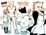 4:3 anthro canid canine canis clothing comic english_text felid female fur group hair hard_translated human kemono lila_(kashiwagi_aki) male mammal muscular rolf school_uniform short_hair text third-party_edit tongue tongue_out translated translation_edit uniform wolf yakantuzura young zinovy