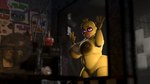 16:9 2024 3d_(artwork) 4k absurd_res animatronic anthro avian behind_glass belly bib big_breasts bird breasts brown_nipples chica_(fnaf) chica_(mishuyuu) chicken clothing digital_media_(artwork) female five_nights_at_freddy's fnafgamern galliform gallus_(genus) glowing glowing_eyes hi_res looking_at_viewer machine nipples nude office phasianid purple_eyes robot robot_anthro scottgames slightly_chubby slightly_chubby_female solo source_filmmaker_(artwork) widescreen yellow_body