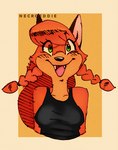 anthro braided_hair breasts canid canine clothing digital_media_(artwork) female fox green_eyes hair mammal necroeddie patricia_mac_sionnach red_hair shirt simple_background solo tank_top topwear