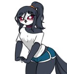 anthro avian bird blush breasts clothed clothing female hair helluva_boss non-mammal_breasts octavia_(helluva_boss) owl owl_demon pace-maker ponytail small_waist solo thick_thighs wide_hips