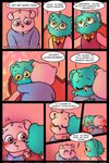 2023 achuchones_(unicorn_wars) anthro bear blue_body blush bow_tie clothing comic dialogue duo eyes_closed fazbeast gordi_(unicorn_wars) hi_res hug mammal pink_body pink_eyes shirt spanish_text text topwear translated unicorn_wars