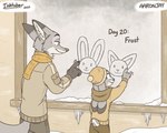 2023 5:4 aar0njay anthro canid canine clothed clothing cold digital_media_(artwork) disney duo ears_down english_text fox fully_clothed fur glass inktober judy_hopps lagomorph leporid mammal nick_wilde pivoted_ears rabbit red_fox scarf signature smile text true_fox window zootopia